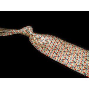 Herve Monsigny 100% Silk Tie Gray Yellow Geometric Men's Designer Necktie